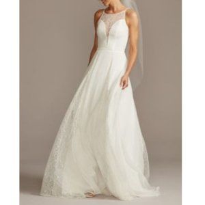 New with tag High Neck Illusion and Lace Godet Wedding Dress